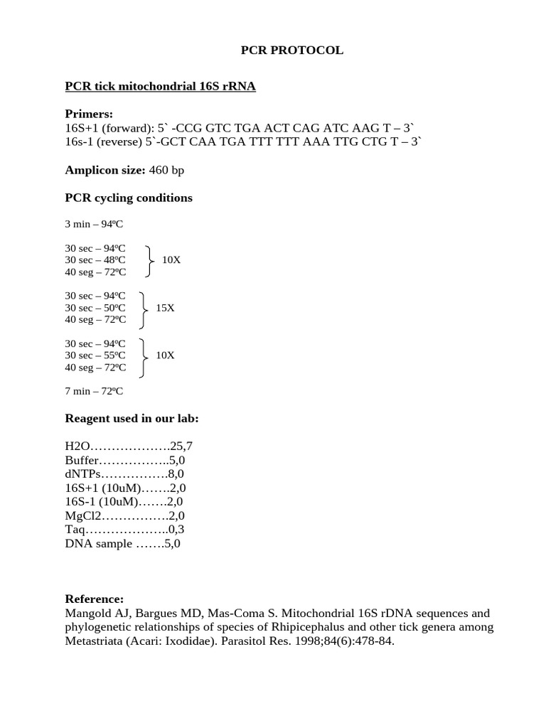 PCR Tick 16S Protocol | PDF
