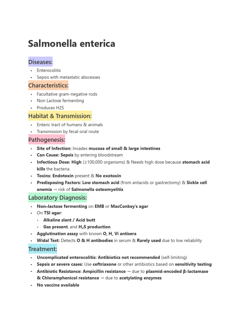 Salmonella Enterica | PDF | Salmonella | Infection