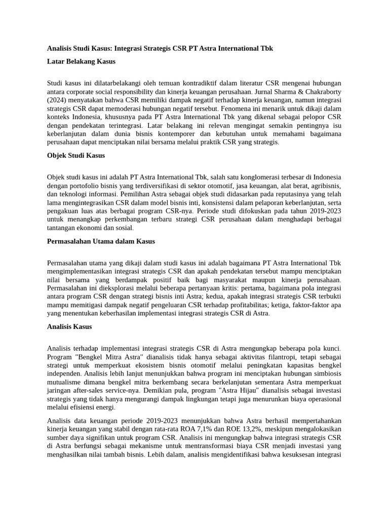 Integrasi Strategis CSR di Astra Tbk | PDF