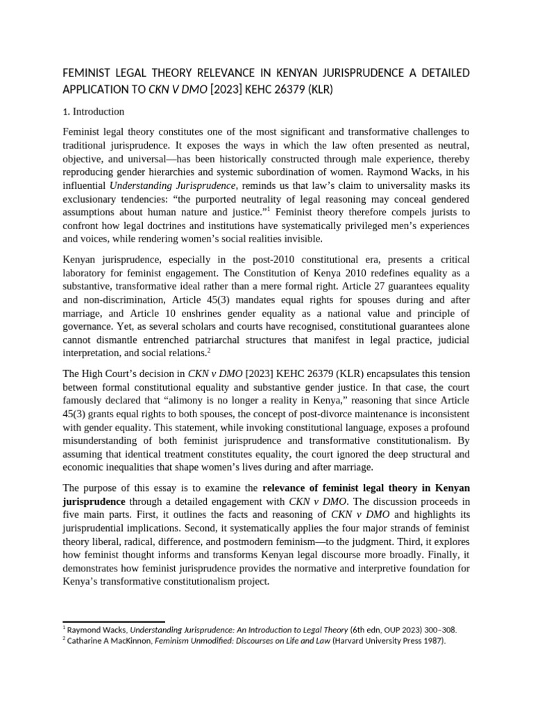Feminist Legal Theory and Kenyan Jurisprudence | PDF | Gender Studies ...