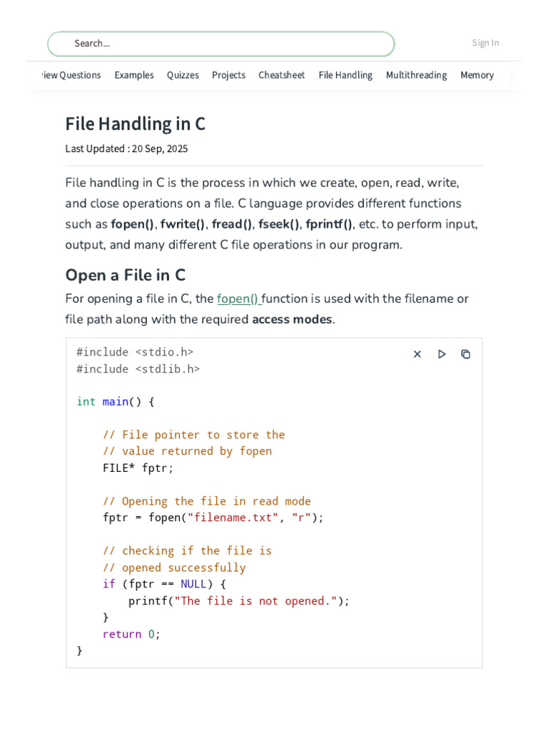 File Handling in C - GeeksforGeeks | PDF | Pointer (Computer ...