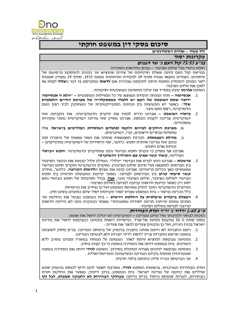 תקצירי כל פס''ד במשפט חוקתי | PDF