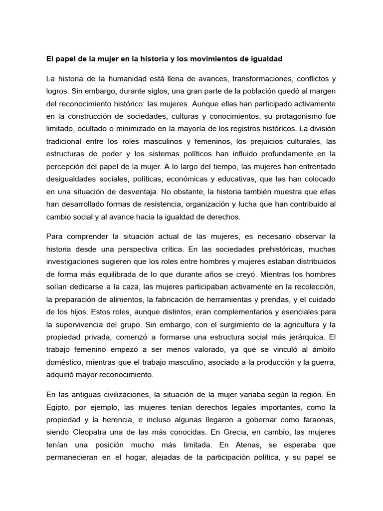 La lucha histórica por la igualdad femenina | PDF | Mujer | Igualdad de ...