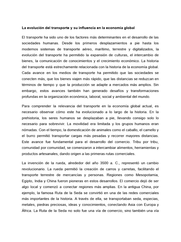La Evolución Del Transporte y Su Influencia en La Economía Global | PDF ...