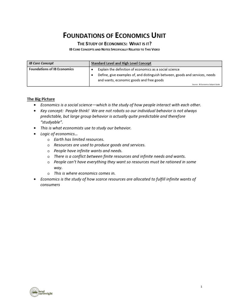 Video+Notes++1 ++the+Study+of+Economics | PDF