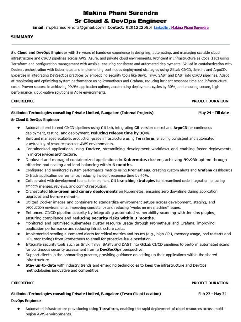 Senior Cloud & DevOps Engineer Profile | PDF | Cloud Computing ...