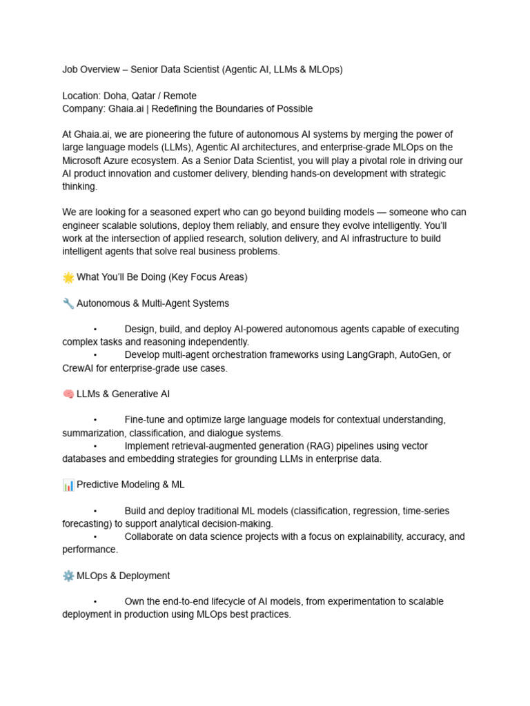 Senior Data Scientist Role at Ghaia.ai | PDF | Artificial Intelligence ...