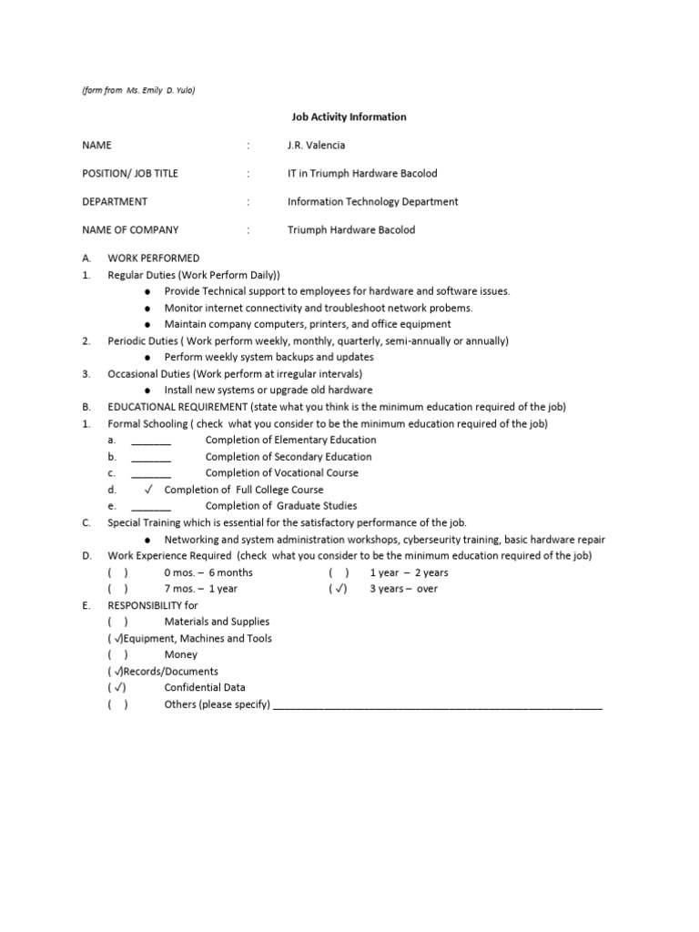 Job Activity Overview for IT and Sales Roles | PDF | Computing ...