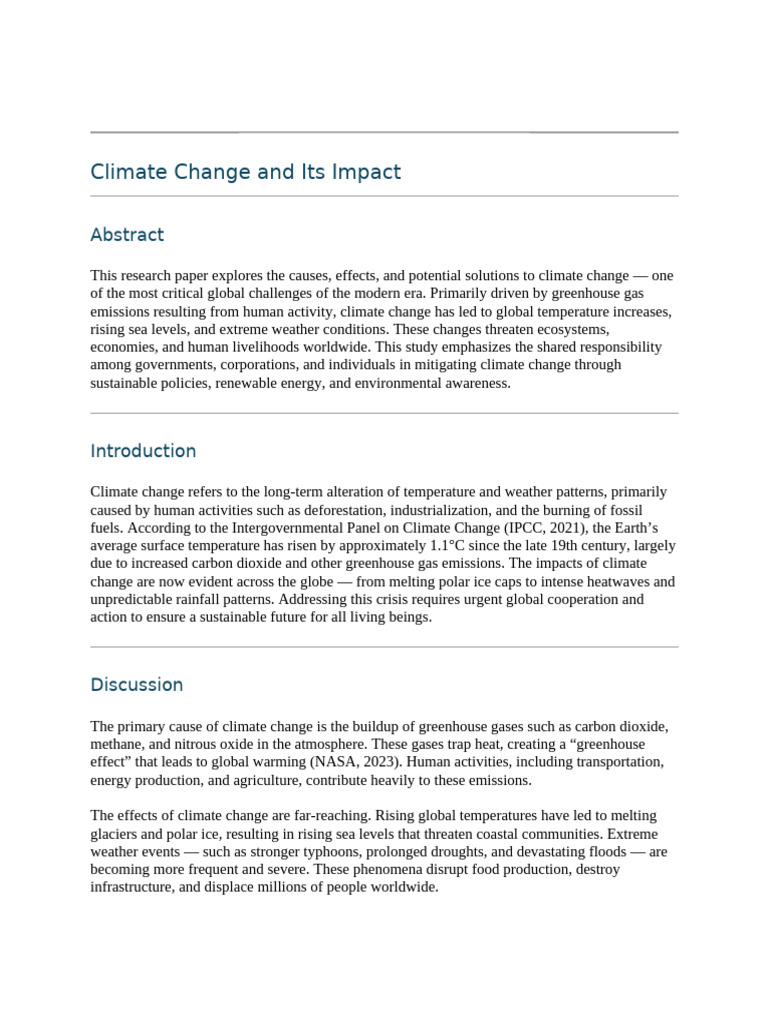 Climate Change and Its Impact PDF Climate Change Greenhouse Gas(02)