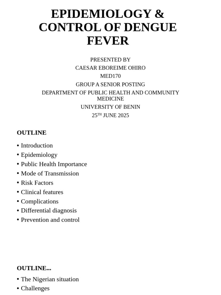 SN 25 Epidemiology and Control of Dengue Fever | PDF | Preventive ...