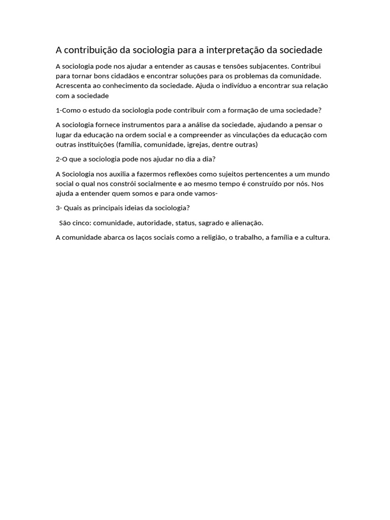 Aula 2 a Contribuição Da Sociologia Para a Interpretação Da Sociedade | PDF