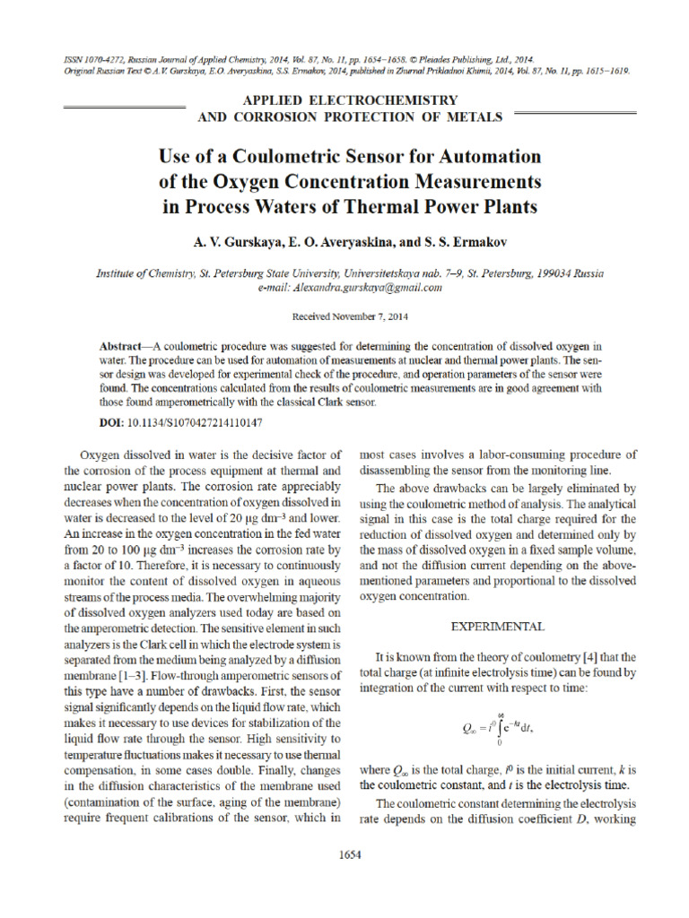 Coulometric Sensor for Oxygen Measurement | PDF | Physical Chemistry ...