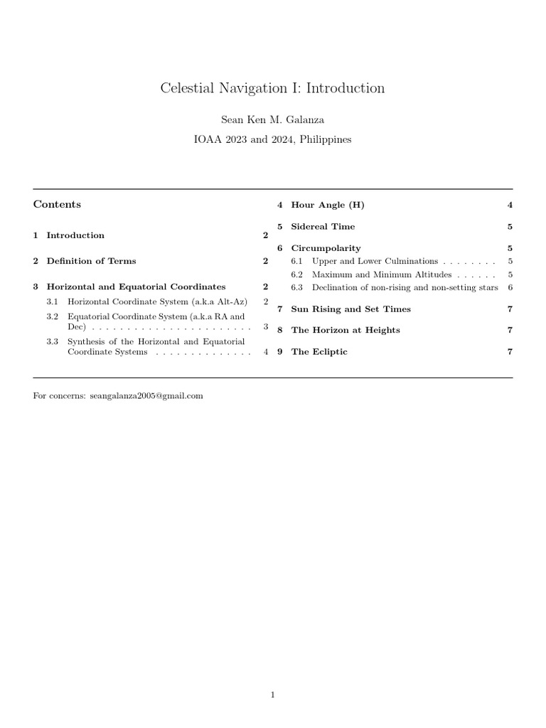 Celestial Navigation I Introduction | PDF | Equator | Angle