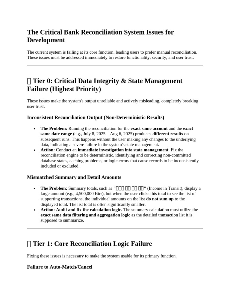 Critical Issues in Bank Reconciliation System | PDF | Data | Debits And ...