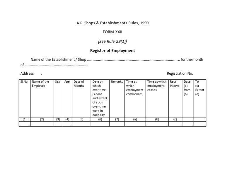 A.P. Employment Register Form XXII | PDF