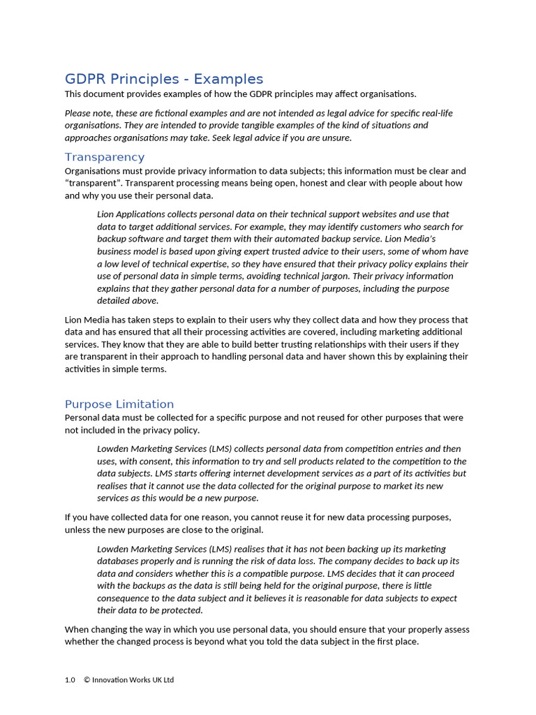 GDPR+Principles+ +examples | PDF | Privacy | Debt