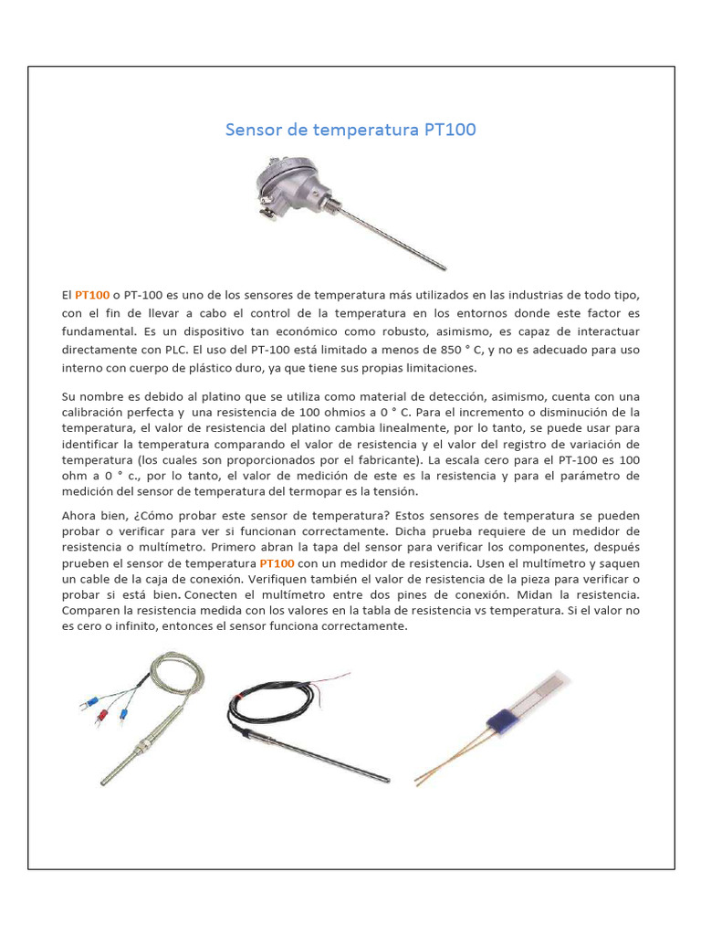 Sensor de Temperatura PT100 | PDF | Resistor | Resistencia Eléctrica y ...