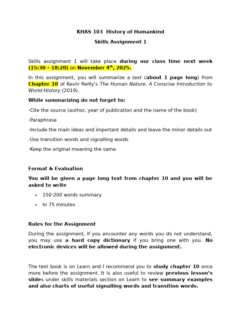 KHAS103 Skills Assignment 1 - Instructions | PDF | Human Communication ...