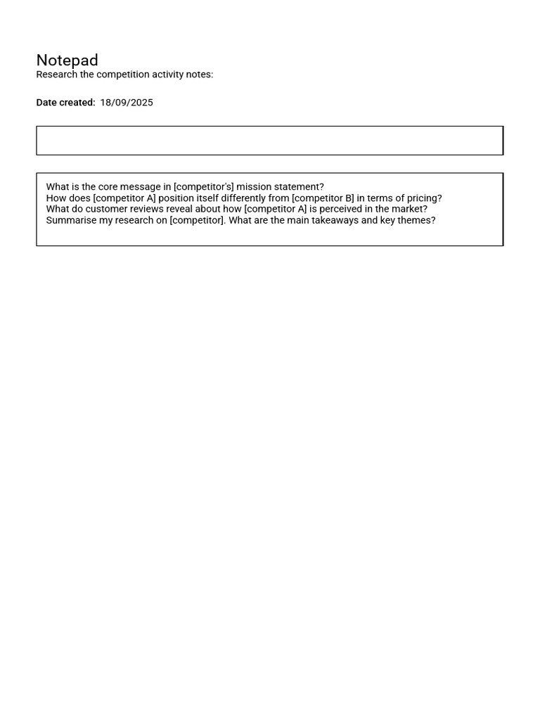 Digital Marketing Strategy - Research The Competition - Notepad | PDF