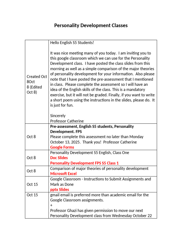 Personality Development Class Overview | PDF