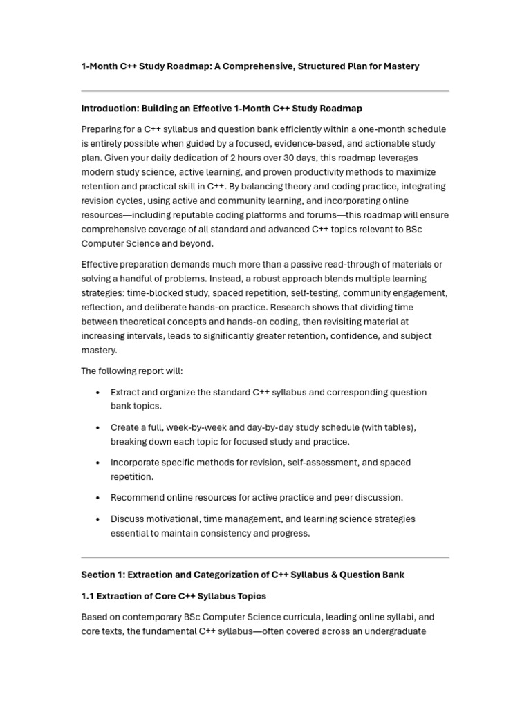 Roadmap To Complete C++ in One Montjh | PDF | Class (Computer ...