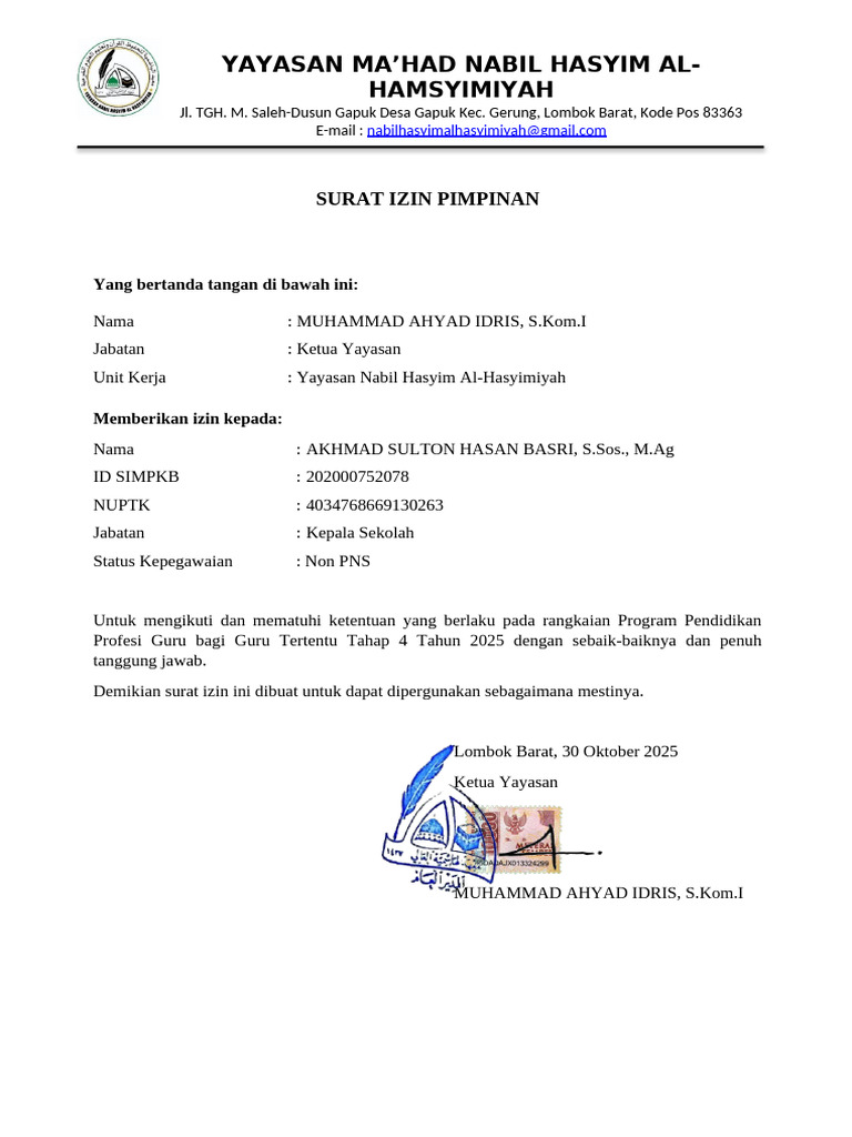 Surat Izin Program Pendidikan Guru 2025 | PDF