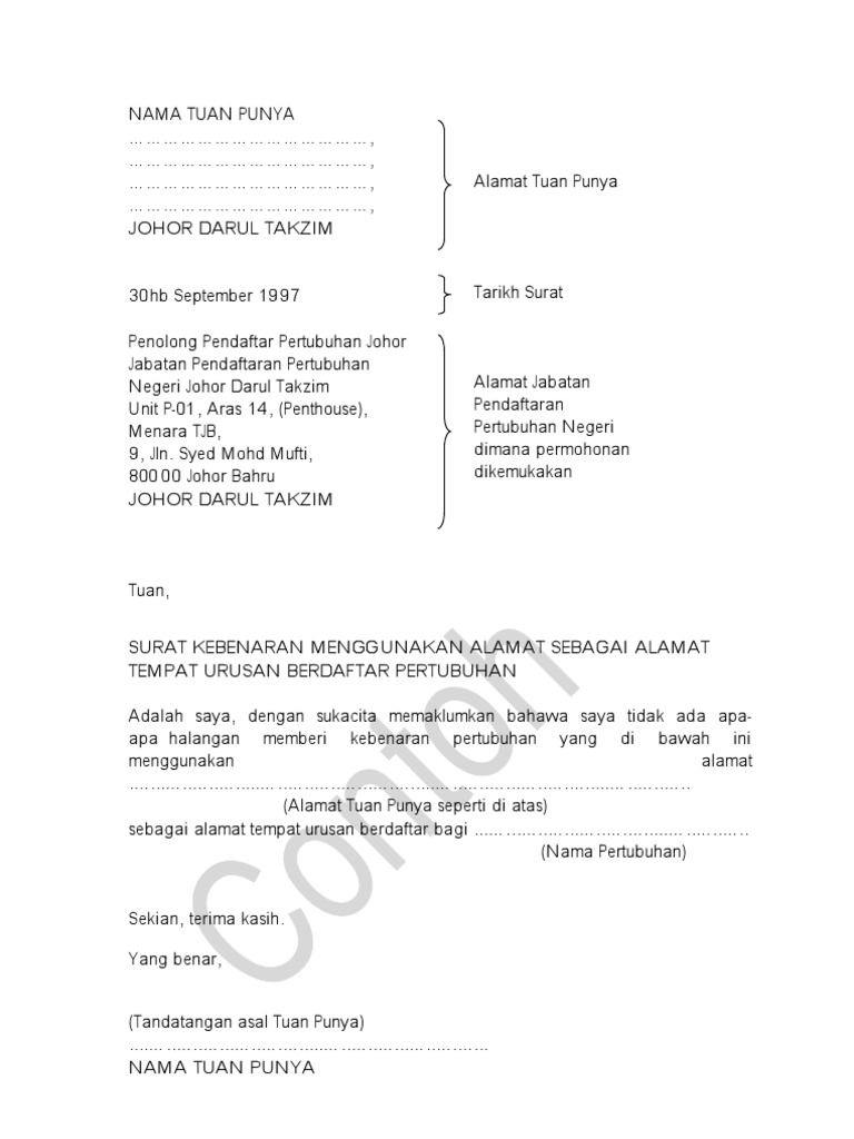 Surat Kebenaran Menggunakan Alamat Pdf
