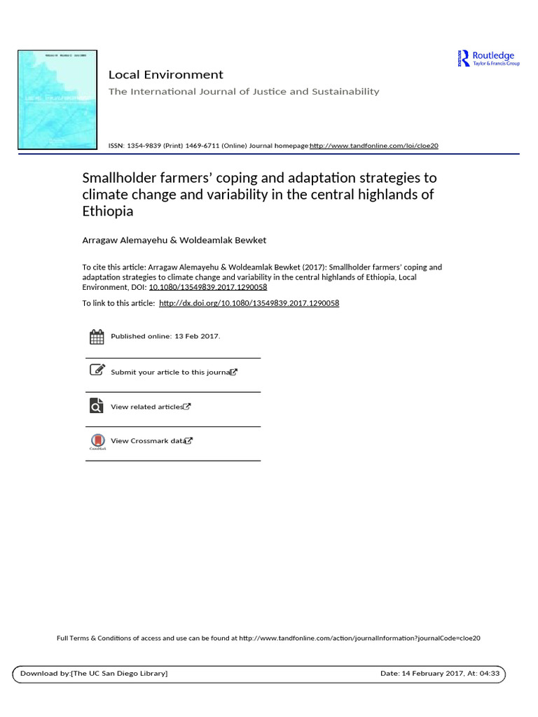 Smallholder Farmers’ Coping and Adaptation Strategies to Climate Change ...