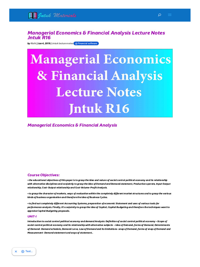 Managerial Economics Lecture Notes | PDF | Market (Economics) | Economics
