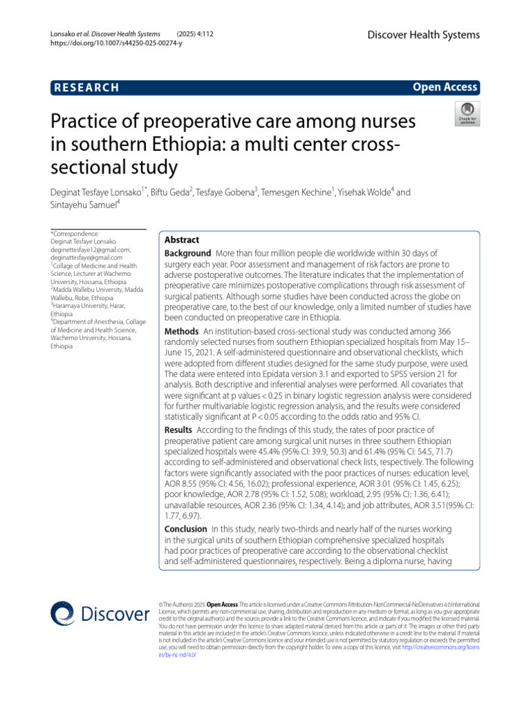 Preoperative Care Practices in Ethiopia | PDF | Health Sciences ...