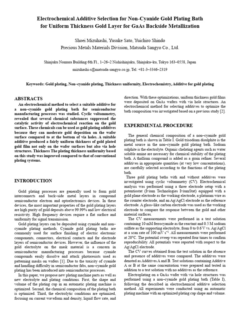 3.1.2.2024 Electrochemical Additive Selection For Non-Cyanide Gold ...