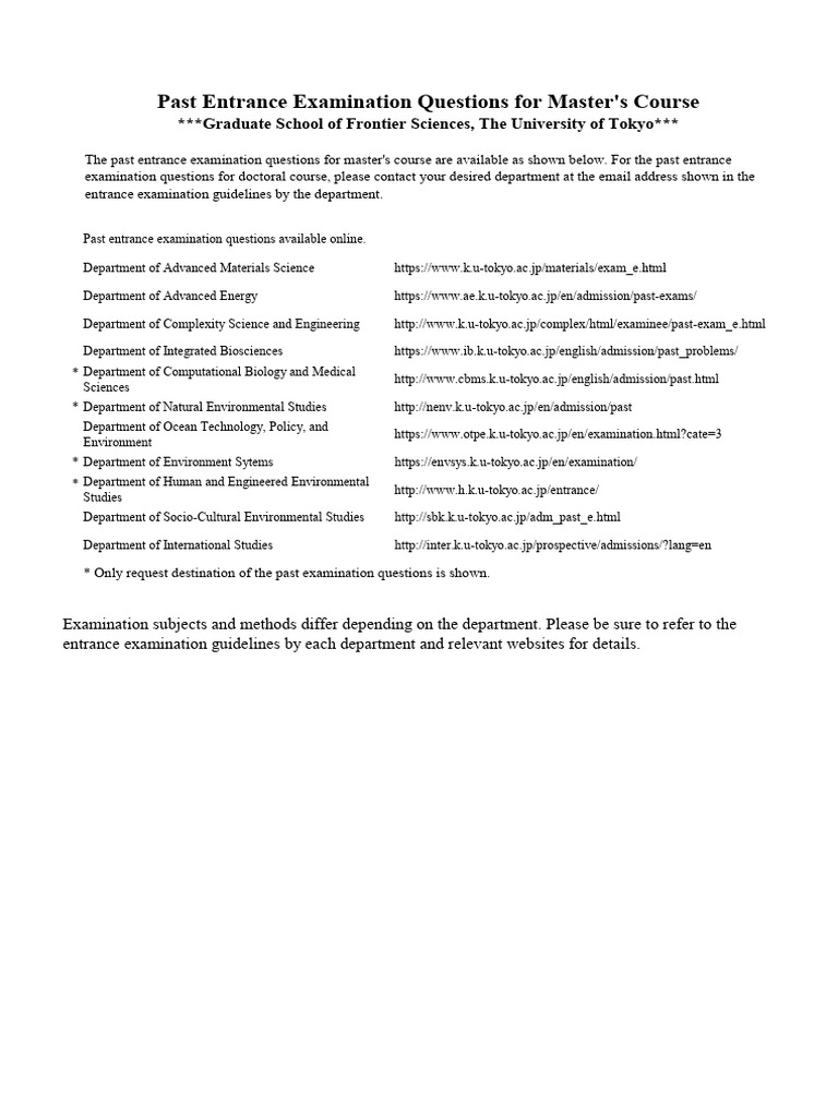 Past Entrance Exam Questions for Master's Programs | PDF