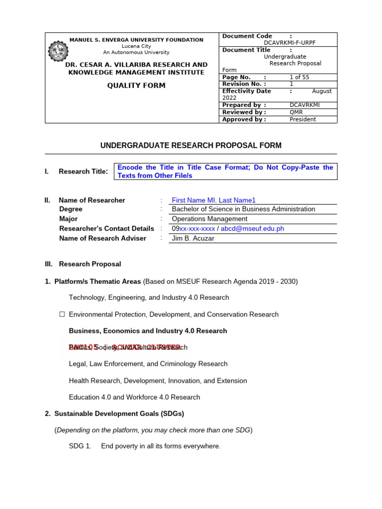 Undergraduate Research Proposal Form | PDF | Patient | Health Care