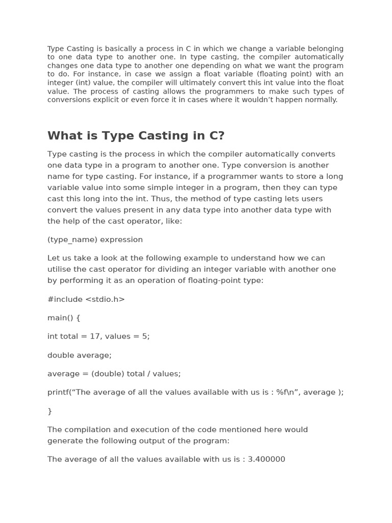 Understanding Type Casting in C | PDF | Data Type | Integer (Computer ...