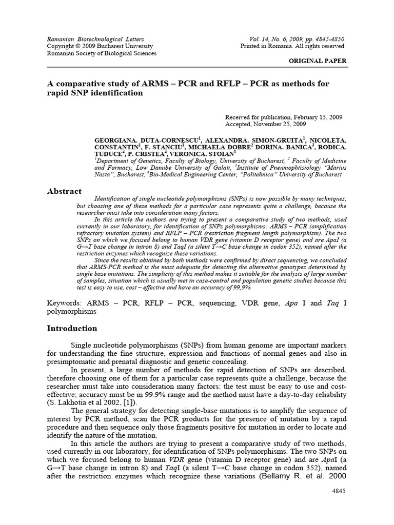 A Comparative Study of ARMS PCR and RFLP PCR As Methods For Rapid SNP ...