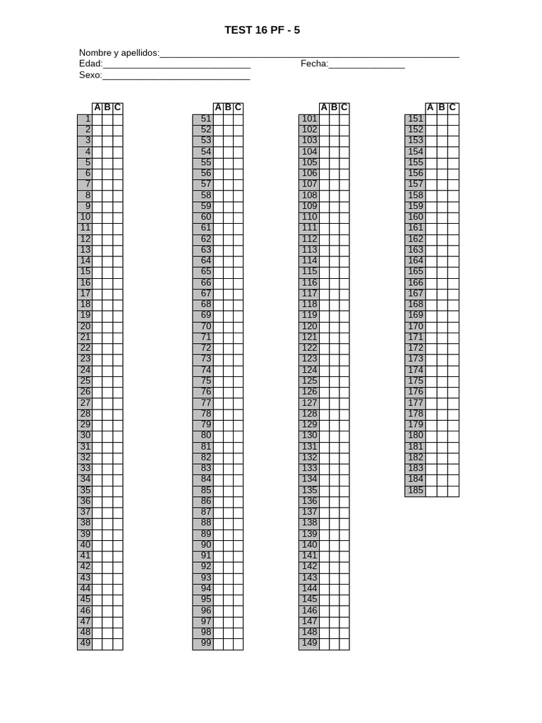 Test 16 PF - Questionnaire de personnalité | PDF