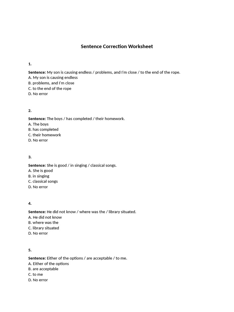 Sentence Correction-1 | PDF | Grammatical Number | Verb