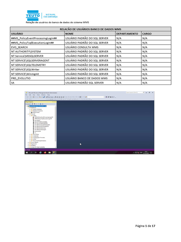 Usuários do Banco de Dados WMS | PDF | Microsoft SQL Server | SQL