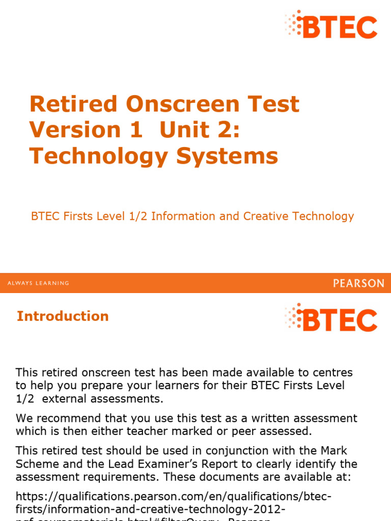 BTEC Level 1/2 Technology Systems Test | PDF | Menu | Learning