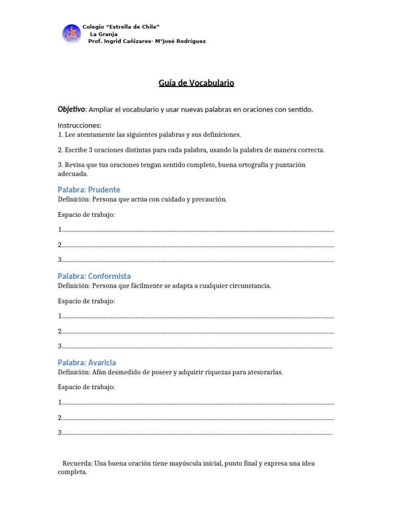 Guía de Vocabulario para Estudiantes | PDF | Lingüística | Comunicación ...