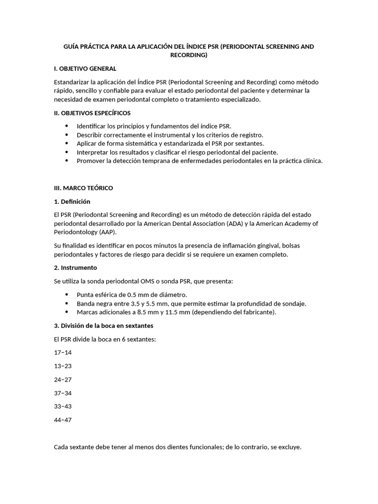 Guía Práctica para La Aplicación Del Índice PSR | PDF | Periodoncia ...