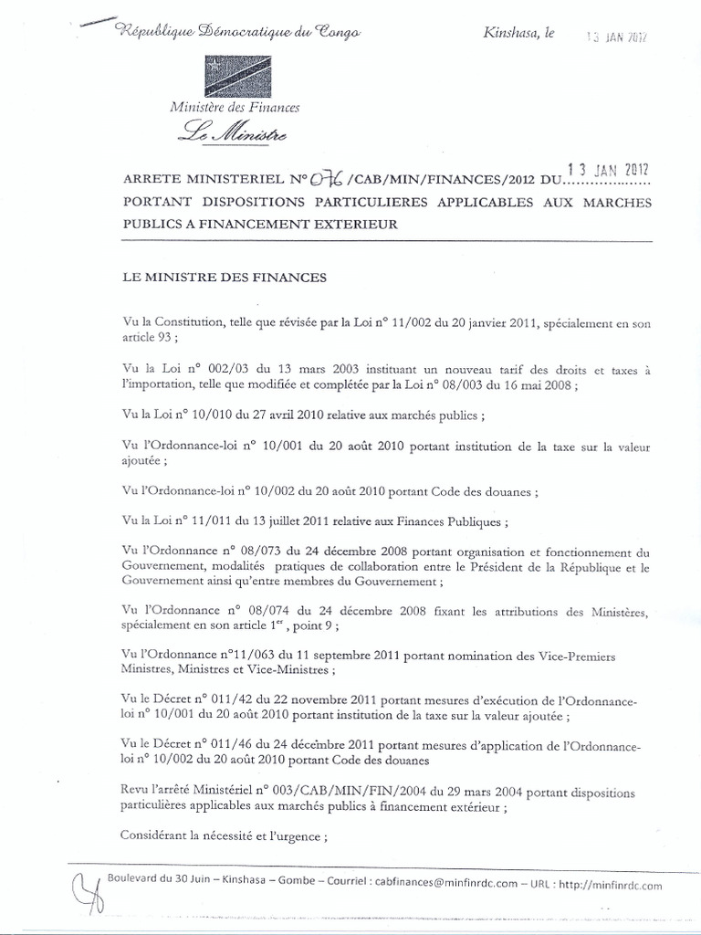 Arrêté Ministriel Des Finances 076 | PDF