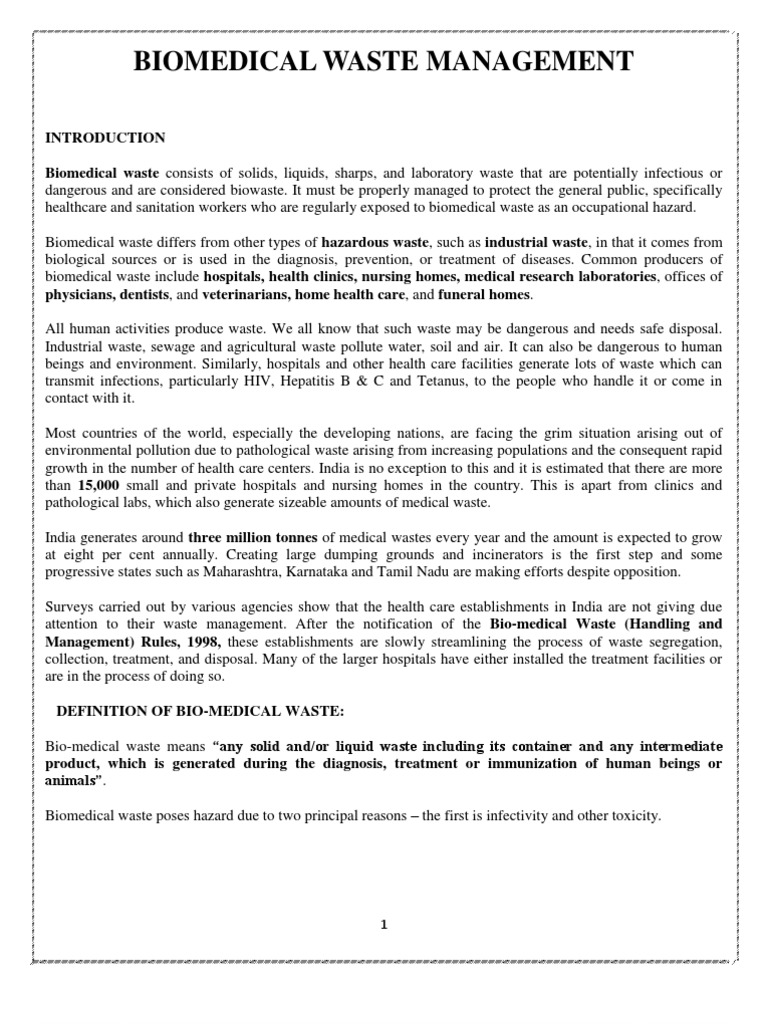 Bio Medical Waste Management PDF Infection Waste