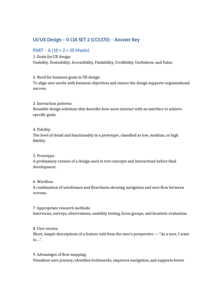 UI/UX Design Answer Key for CCS370 | PDF | Usability | Human Communication