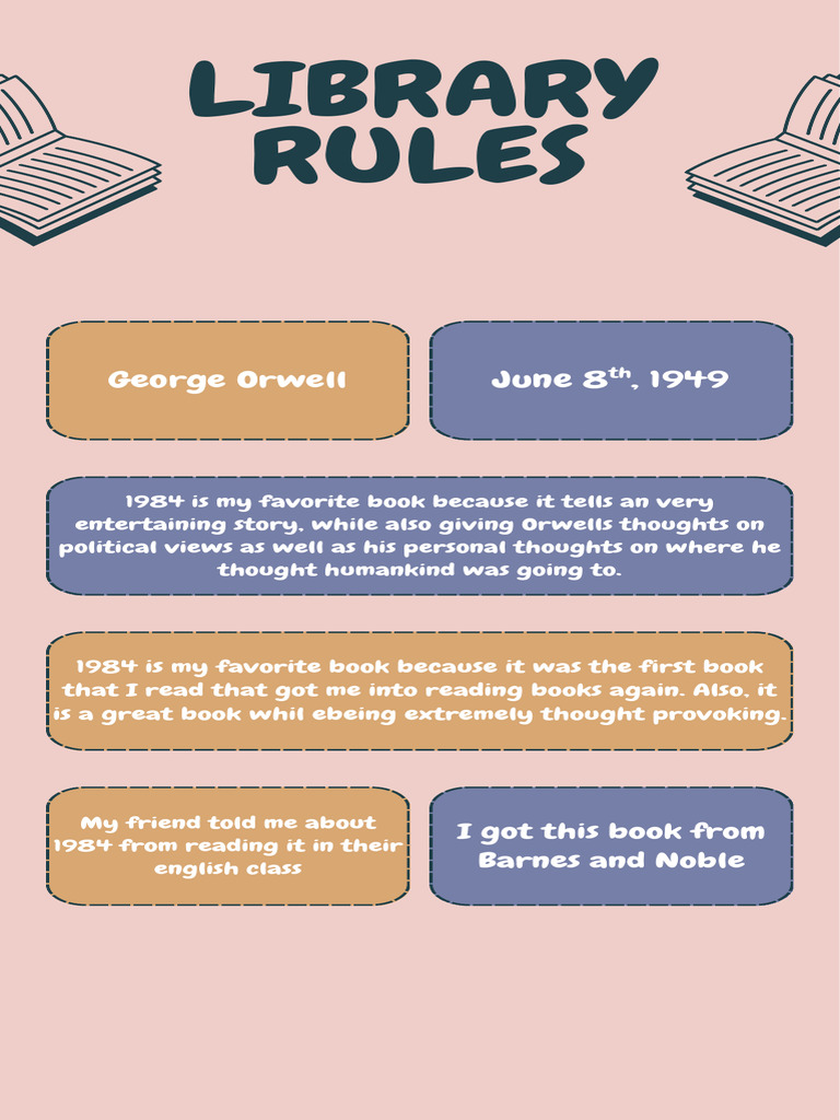 Pink Gold Blue Library Rules Infographic | PDF