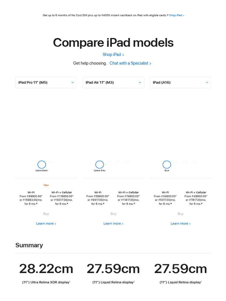 Compare iPad Models: Features & Prices | PDF | I Pad | Credit Card