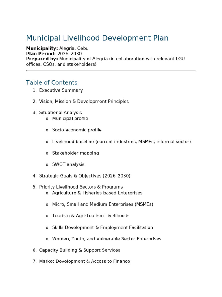 Alegria Cebu Livelihood Development Plan | PDF | Capacity Building ...
