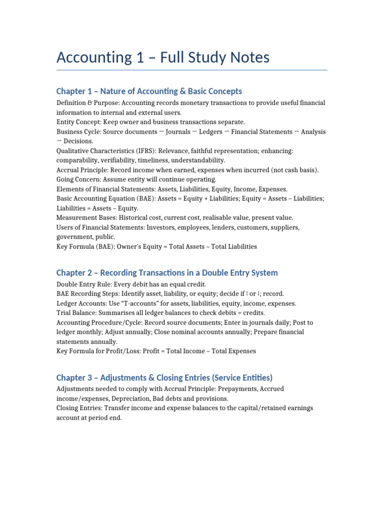 Comprehensive Accounting Study Notes | PDF | Debits And Credits ...