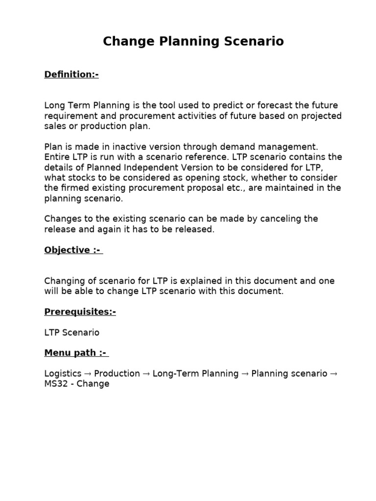 Change Long-Term Planning Scenario Guide | PDF