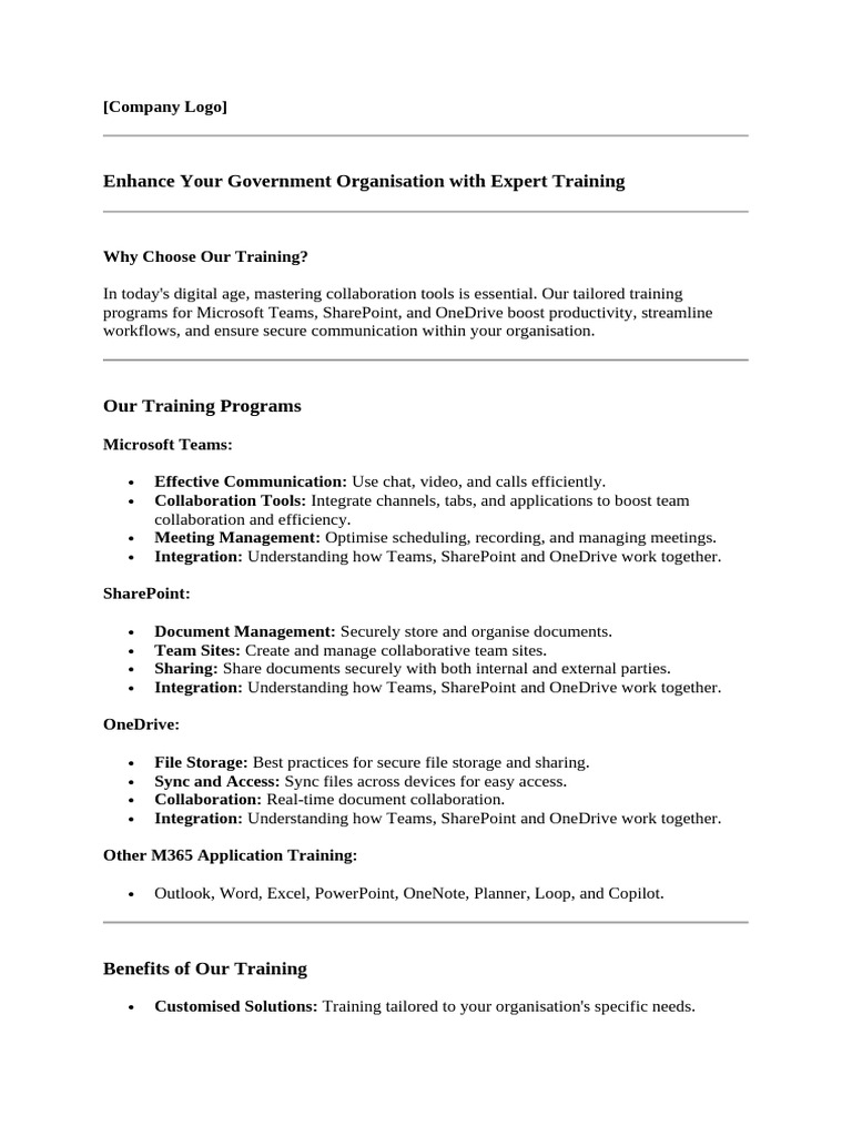 Microsoft 365 Training for Government Organizations | PDF
